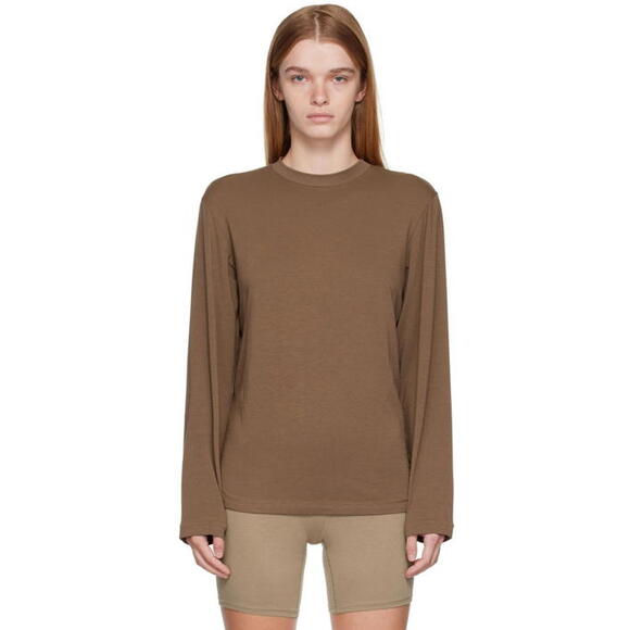 Skims Tops - Skims Dark Chocolate Brown Boyfriend Long Sleeve Crewneck Soft Tshirt Size Small